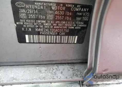 2016 Hyundai Sonata Hybrid from USA, damaged, VIN KMHE24L12GA035750